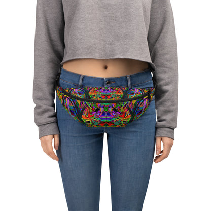Neon Mythos unisex abstract print fanny pack by Hipyfi – colorful streetwear waist bag with bold neon art design. Front-2