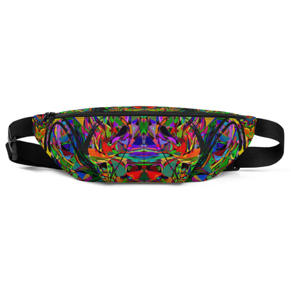 Neon Mythos unisex abstract print fanny pack by Hipyfi – colorful streetwear waist bag with bold neon art design. Front-6