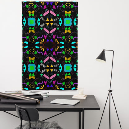 Hipyfi Pop Art Geometric Retro Flag with Colorful Abstract 80s Design on Black Background Front-6