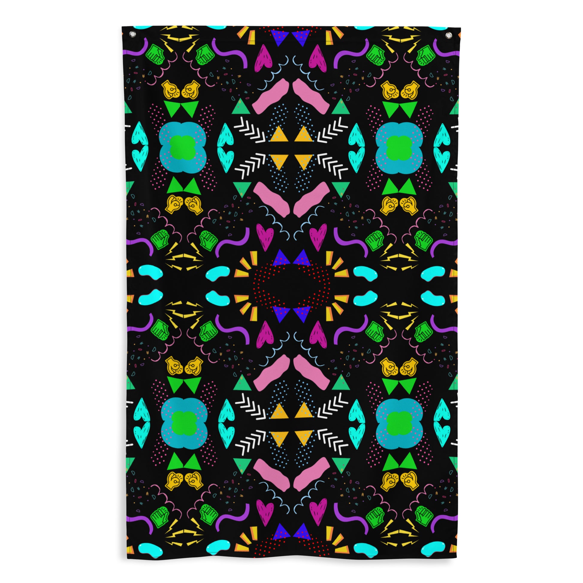 Hipyfi Pop Art Geometric Retro Flag with Colorful Abstract 80s Design on Black Background Front-7