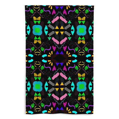 Hipyfi Pop Art Geometric Retro Flag with Colorful Abstract 80s Design on Black Background Front-7