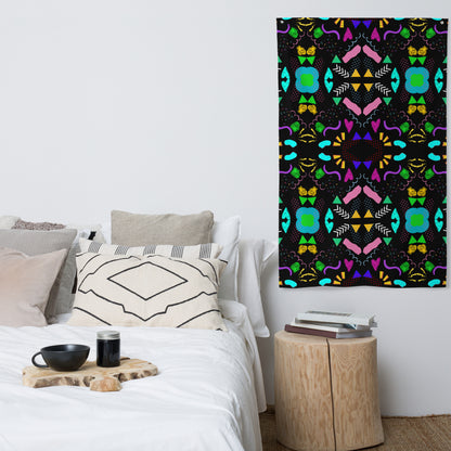 Hipyfi Pop Art Geometric Retro Flag with Colorful Abstract 80s Design on Black Background Front-3