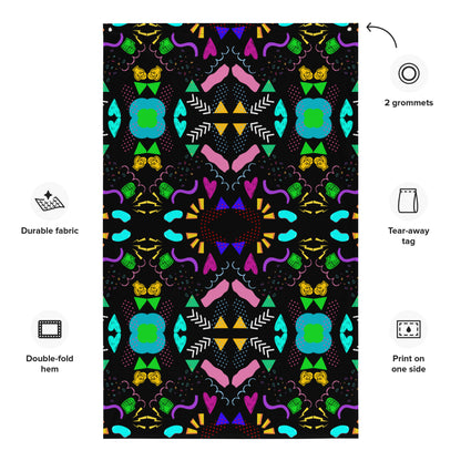 Hipyfi Pop Art Geometric Retro Flag with Colorful Abstract 80s Design on Black Background Product-info