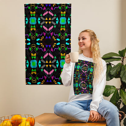 Hipyfi Pop Art Geometric Retro Flag with Colorful Abstract 80s Design on Black Background Front-2