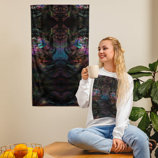 Hipyfi Chromatic Dreams Art Flag: Vibrant abstract wall decor with bold brushstrokes designed for modern interiors or festival spaces. front