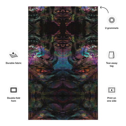 Hipyfi Chromatic Dreams Art Flag: Vibrant abstract wall decor with bold brushstrokes designed for modern interiors or festival spaces. product-info
