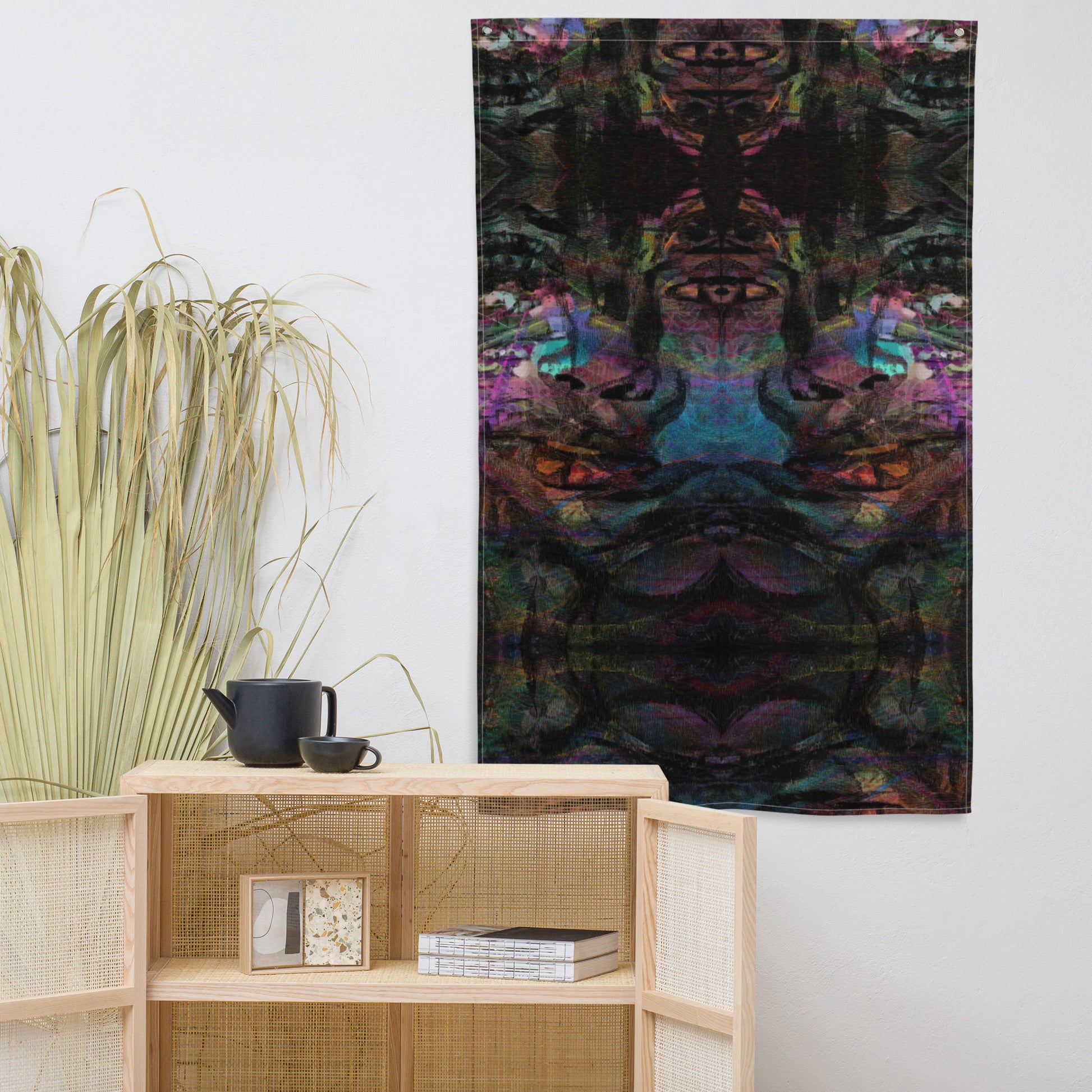 Hipyfi Chromatic Dreams Art Flag: Vibrant abstract wall decor with bold brushstrokes designed for modern interiors or festival spaces. front-4