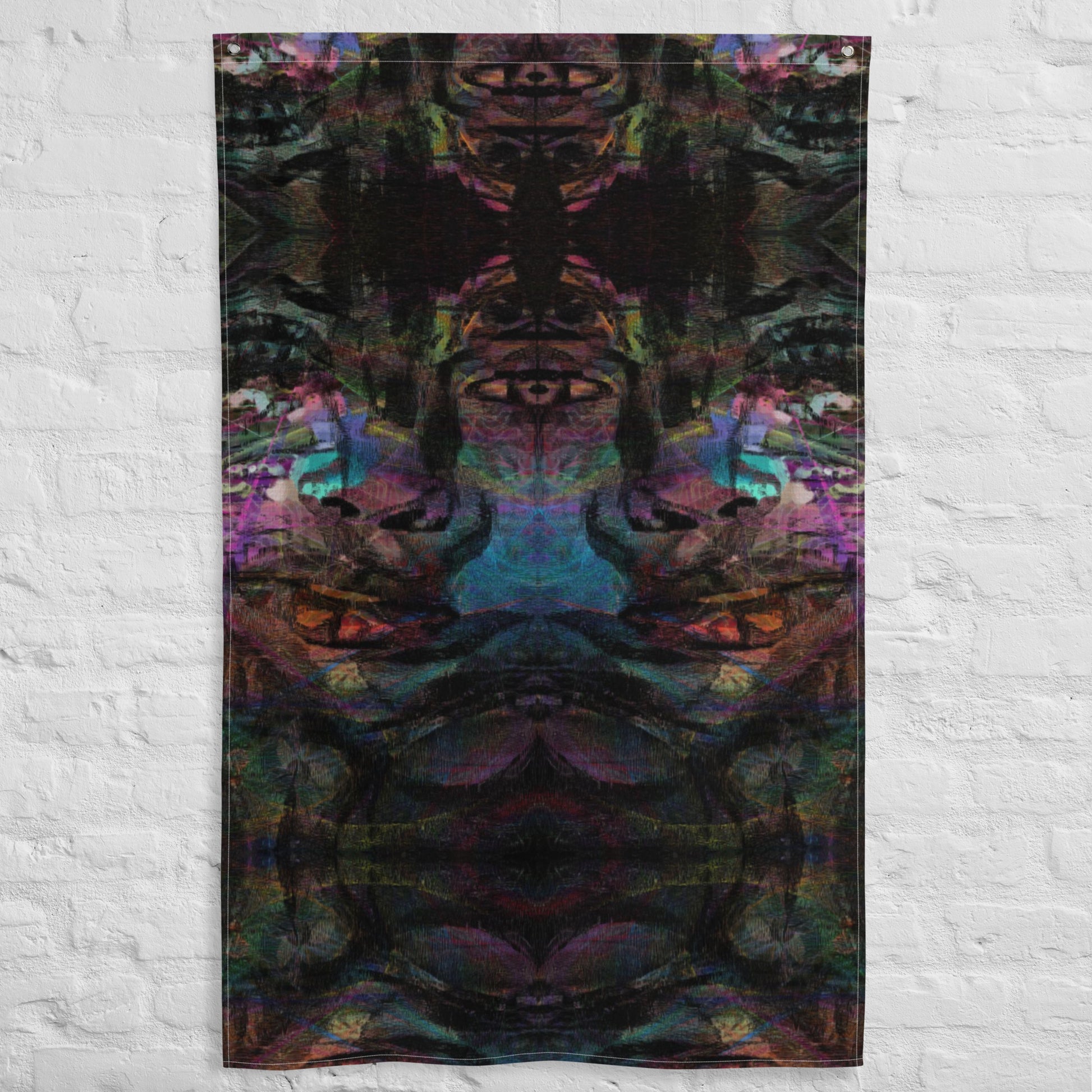 Hipyfi Chromatic Dreams Art Flag: Vibrant abstract wall decor with bold brushstrokes designed for modern interiors or festival spaces. front-8