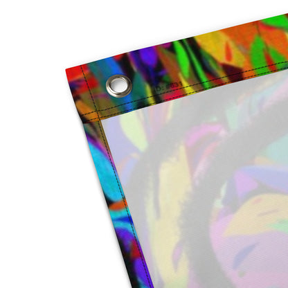 Abstract neon art flag with vibrant jagged shapes and bold black heart brushstroke on polyester fabric by Hipyfi Clothes & Design product-details-2