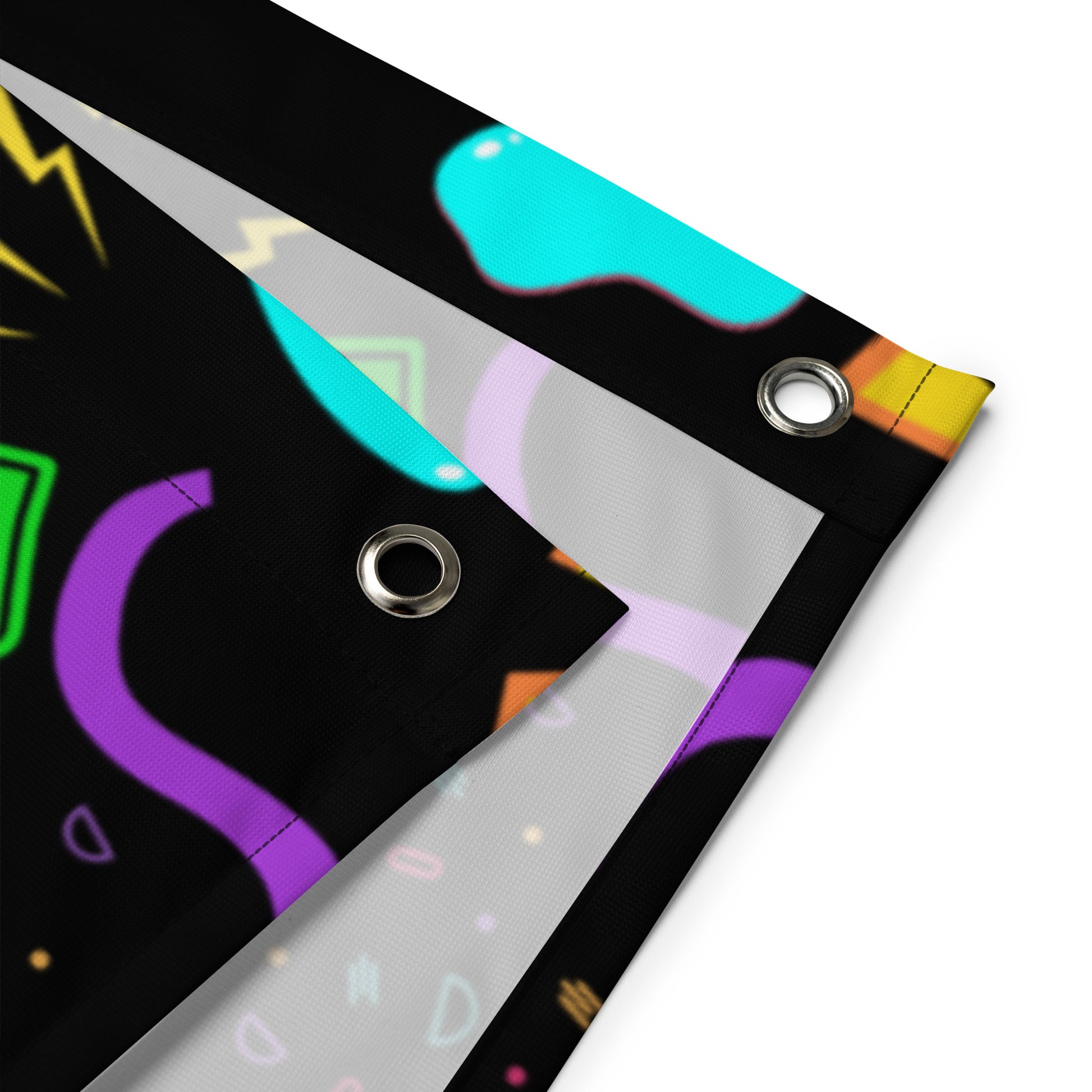 Hipyfi Pop Art Geometric Retro Flag with Colorful Abstract 80s Design on Black Background product-details
