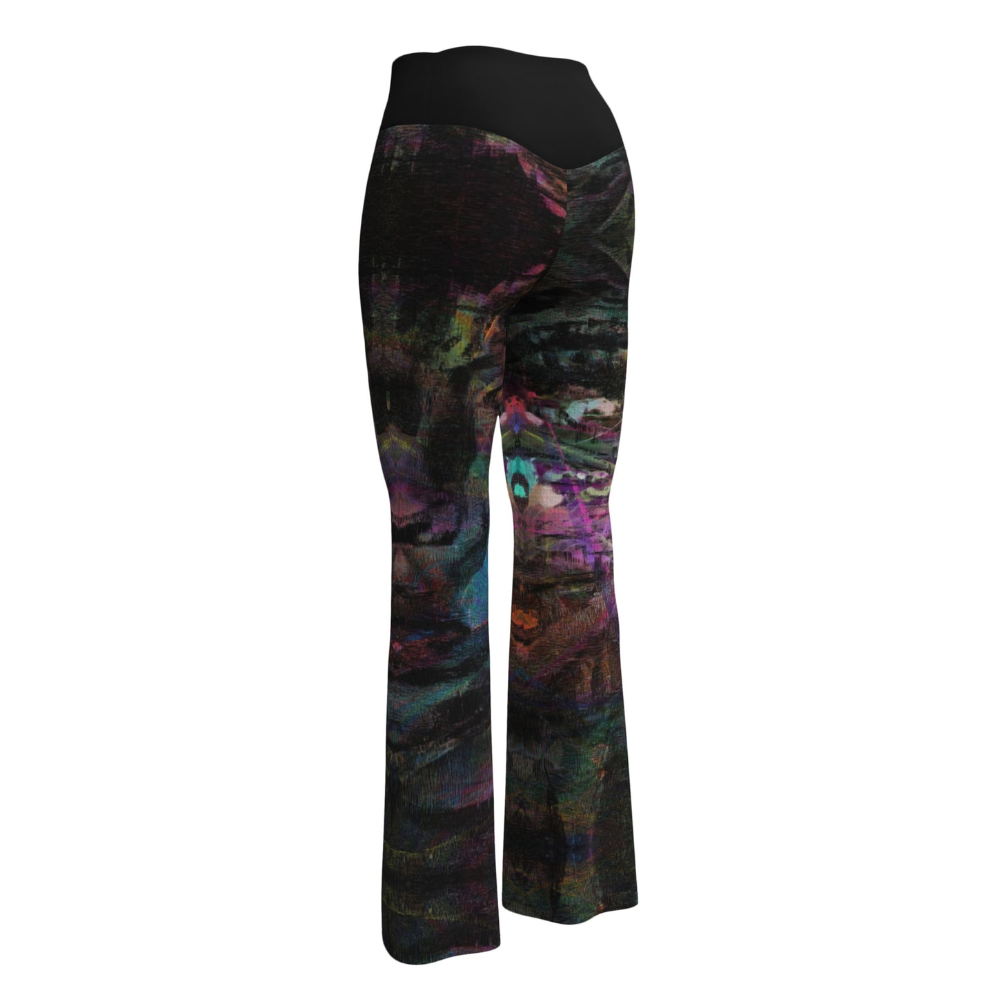 Chromatic Dreams Flare Leggings: high-waisted, vibrant abstract print, recycled fabric. Butt-lifting fit with flared legs and UPF 50+ by Hipyfi. back-5