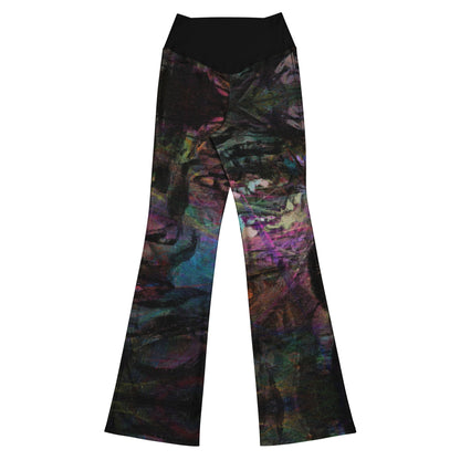 Chromatic Dreams Flare Leggings: high-waisted, vibrant abstract print, recycled fabric. Butt-lifting fit with flared legs and UPF 50+ by Hipyfi. back-6