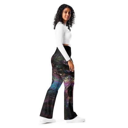 Chromatic Dreams Flare Leggings: high-waisted, vibrant abstract print, recycled fabric. Butt-lifting fit with flared legs and UPF 50+ by Hipyfi. right-2