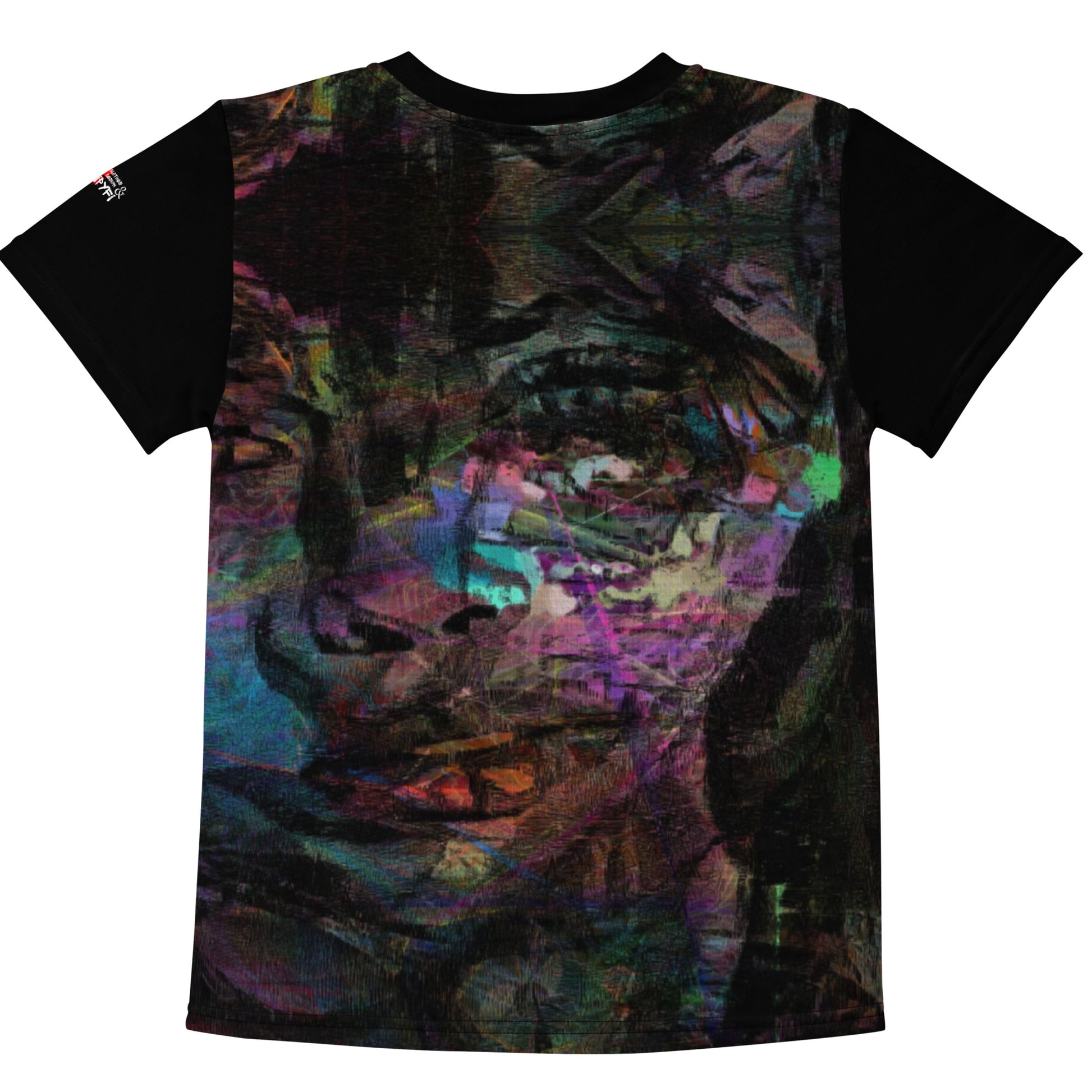 Chromatic Dreams Abstract Kids Graphic Tee with vibrant overlapping brushstrokes. Soft stretchy crew neck for playful comfort. Eco-friendly unisex artwear by Hipyfi Clothes & Design. back-2