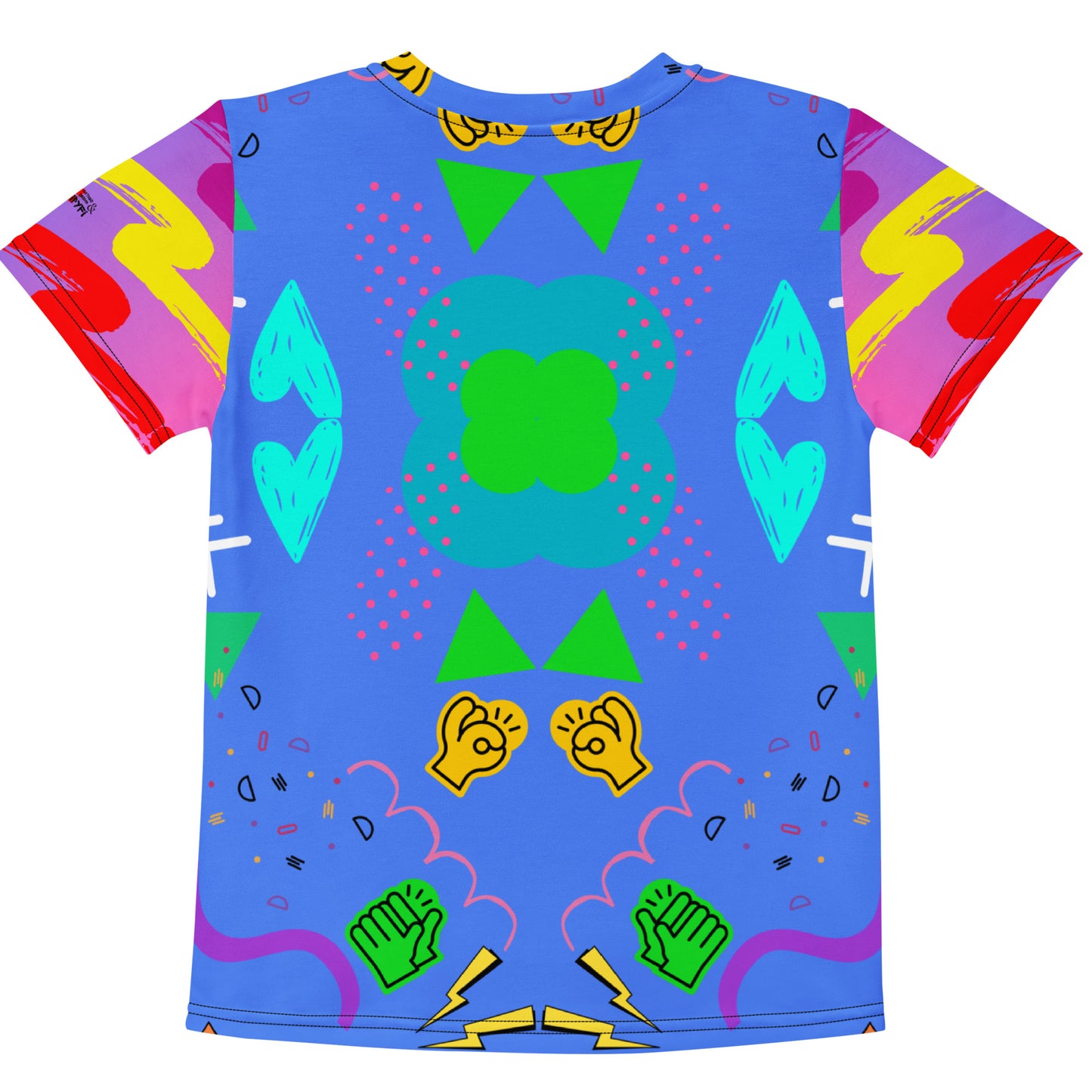 Retro Pop Kids Crew Neck Graphic T-Shirt with 80s Memphis design in bold cobalt blue – Hipyfi Clothes & Design Back-2