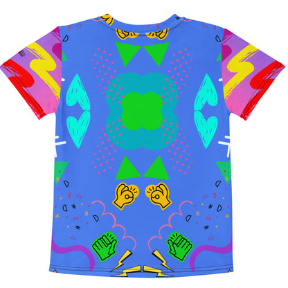 Retro Pop Kids Crew Neck Graphic T-Shirt with 80s Memphis design in bold cobalt blue – Hipyfi Clothes & Design Back-2