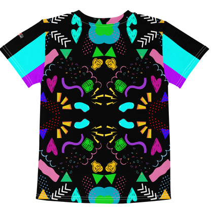 Hipyfi Retro Kids Graphic Crew Neck T-Shirt – Abstract 80s & 90s Design, colorful geometric pop art pattern for boys and girls Back-2