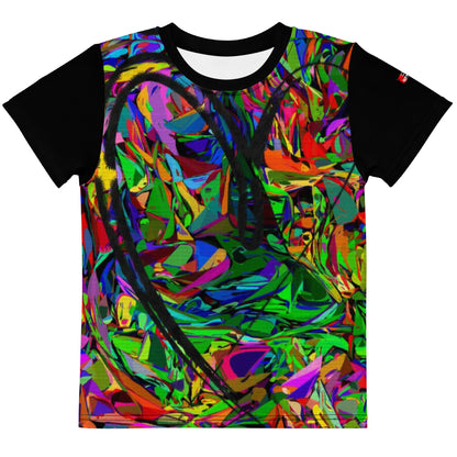 Colorful abstract kids graphic t-shirt with neon print and crew neck – Neon Mythos design by Hipyfi Clothes & Design Front-2