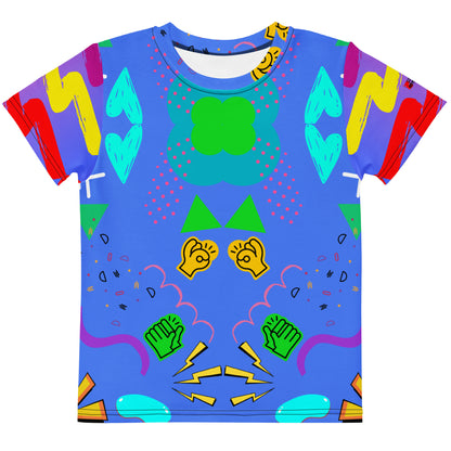Retro Pop Kids Crew Neck Graphic T-Shirt with 80s Memphis design in bold cobalt blue – Hipyfi Clothes & Design Front-2