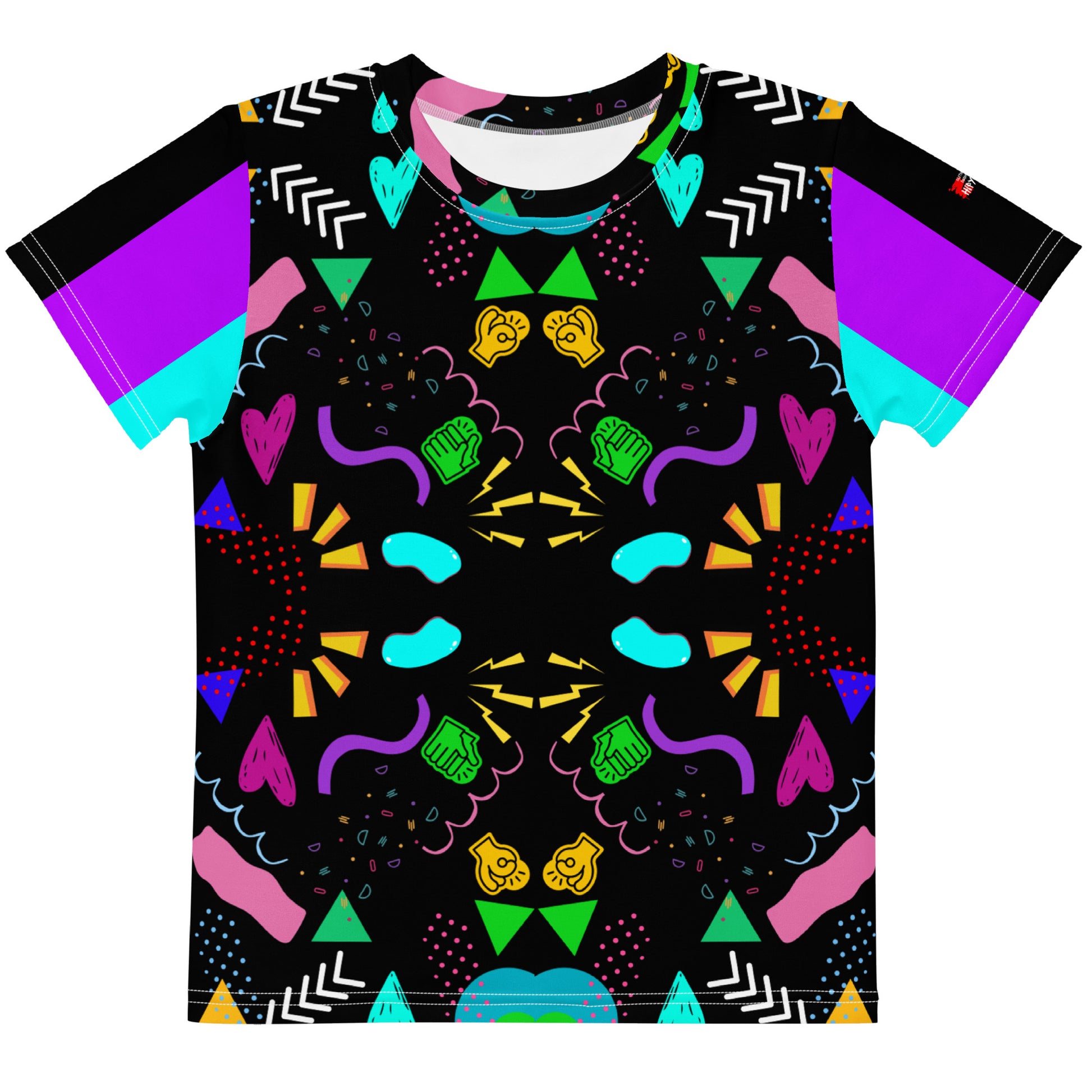 Hipyfi Retro Kids Graphic Crew Neck T-Shirt – Abstract 80s & 90s Design, colorful geometric pop art pattern for boys and girls Front-2