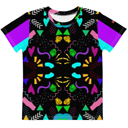 Hipyfi Retro Kids Graphic Crew Neck T-Shirt – Abstract 80s & 90s Design, colorful geometric pop art pattern for boys and girls Front-2