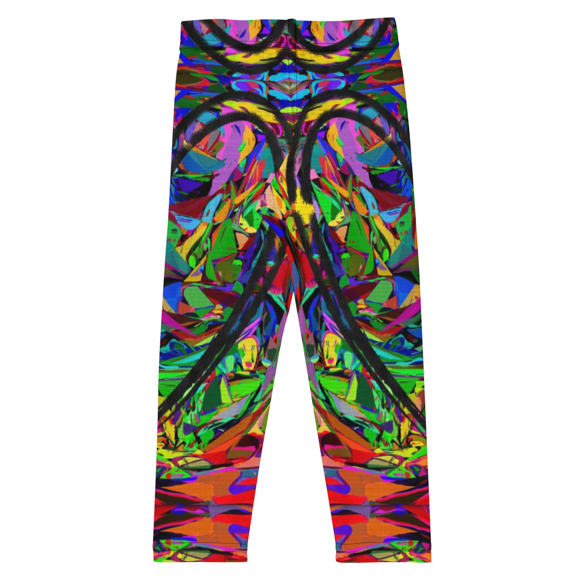 Colorful abstract print kids leggings with neon hues and modern art design, perfect for active children. Back-3