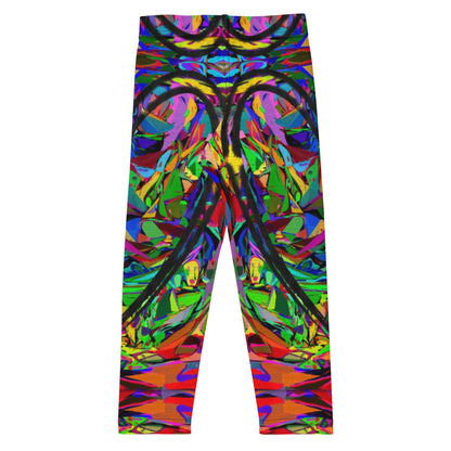 Colorful abstract print kids leggings with neon hues and modern art design, perfect for active children. Back-3
