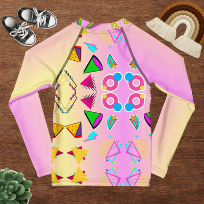 Kids Rash Guard UPF 50+ with 80s Retro Memphis Design – Hipyfi Swim Shirt Back