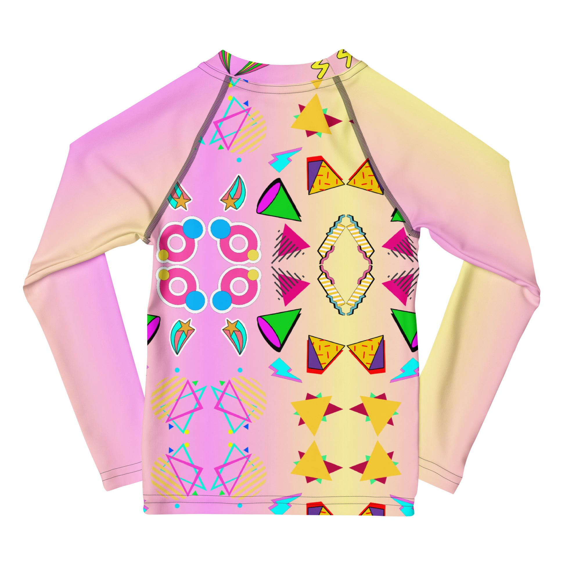 Kids Rash Guard UPF 50+ with 80s Retro Memphis Design – Hipyfi Swim Shirt Back-2
