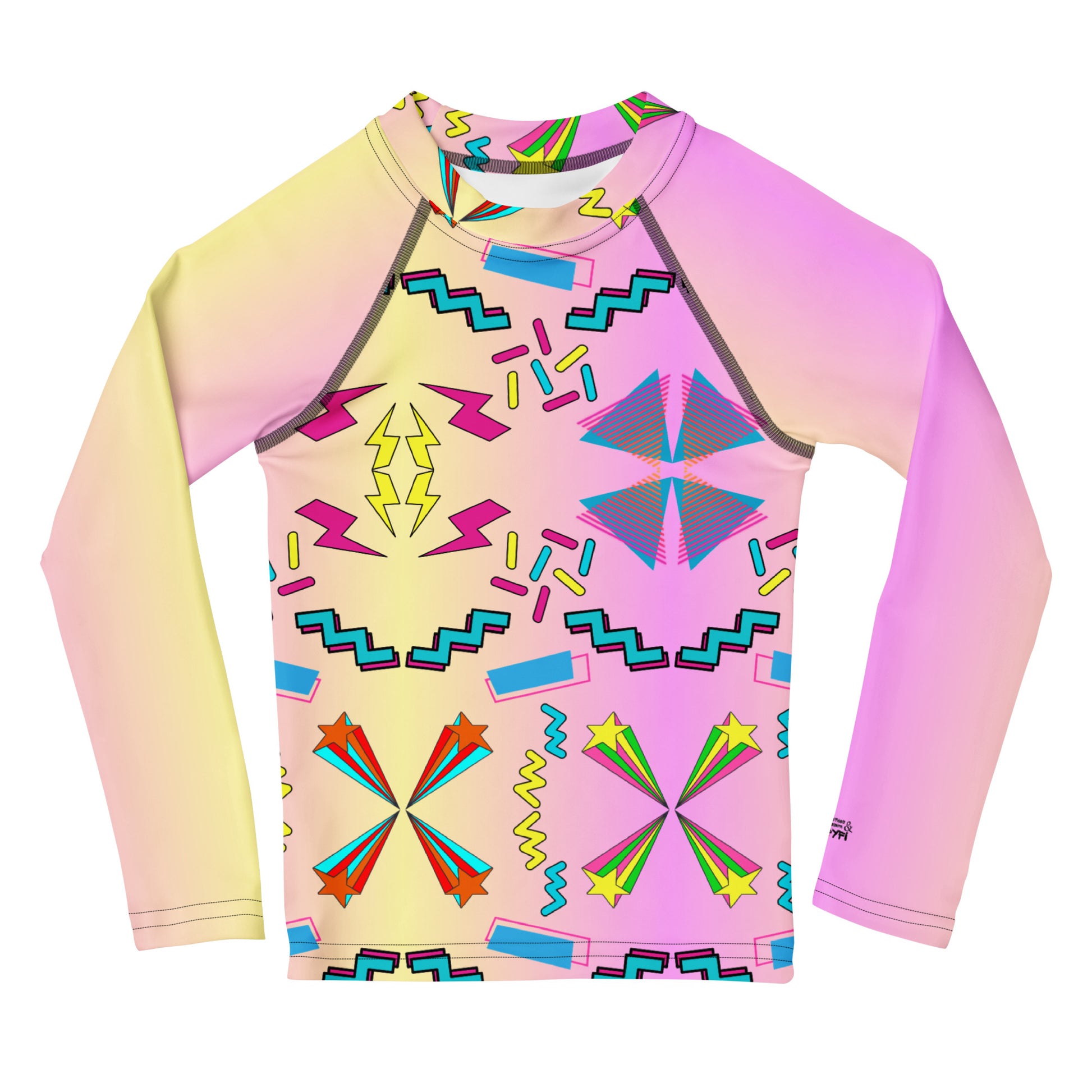 Kids Rash Guard UPF 50+ with 80s Retro Memphis Design – Hipyfi Swim Shirt Front-2