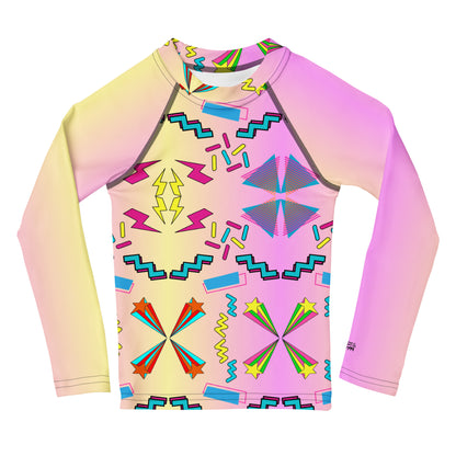 Kids Rash Guard UPF 50+ with 80s Retro Memphis Design – Hipyfi Swim Shirt Front-2