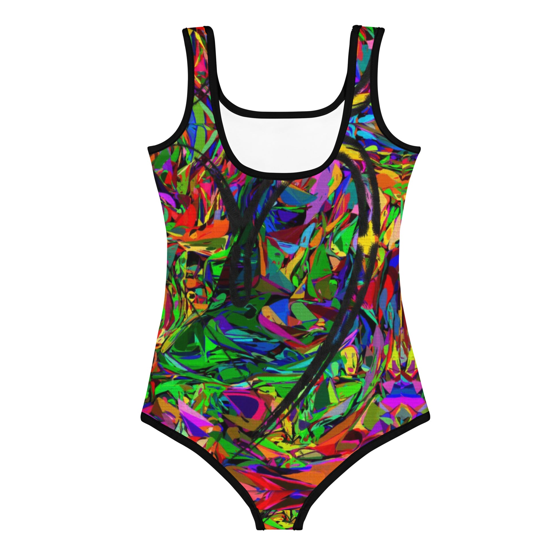 Girls abstract print one-piece swimsuit with vibrant neon colors and artistic design by Hipyfi Clothes & Design Back-3