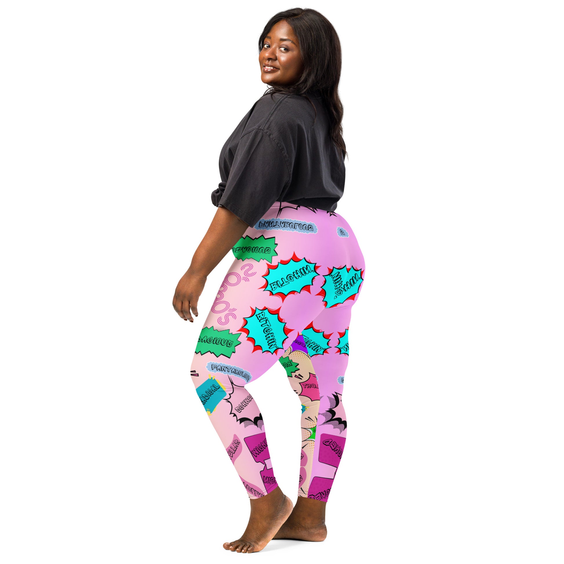 80s comic pop art leggings for women in neon retro colors by Hipyfi Clothes & Design. Left-2