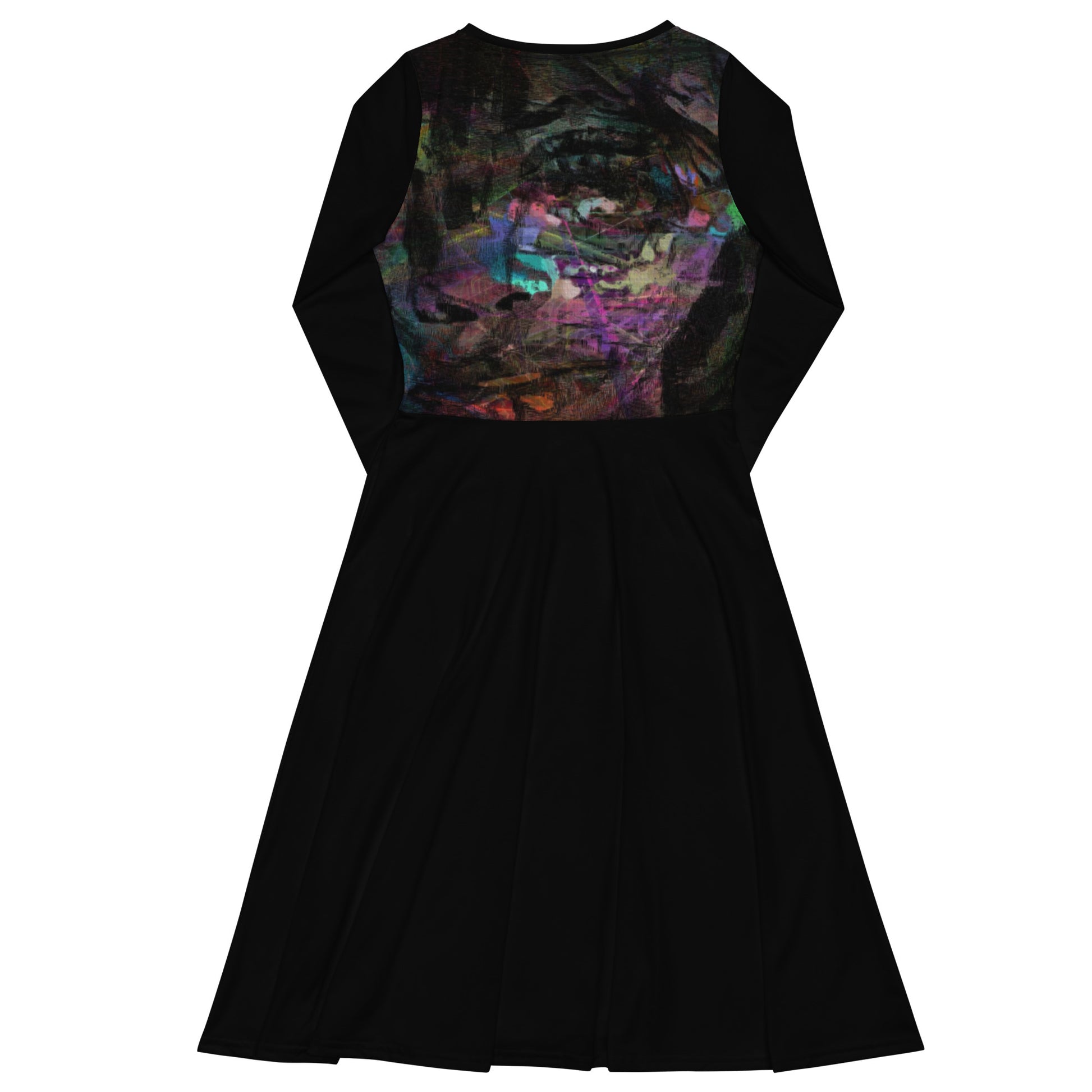 Chromatic Dreams Long Sleeve Midi Dress by Hipyfi: Modern art-inspired design for women seeking bold, eco-friendly fashion. back-7
