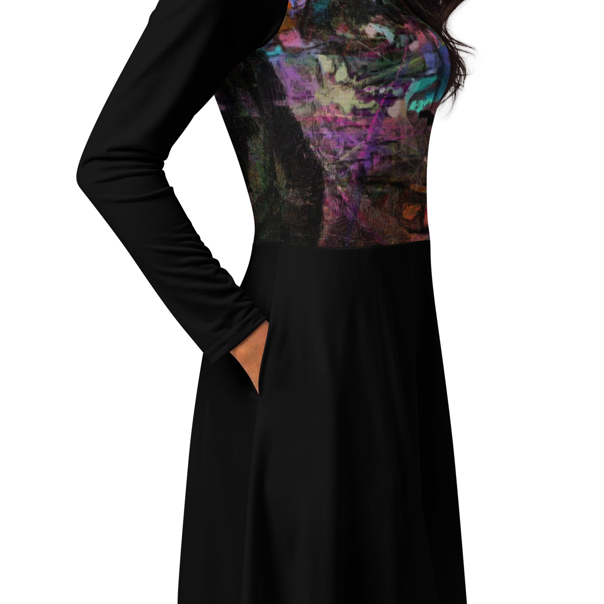 Chromatic Dreams Long Sleeve Midi Dress by Hipyfi: Modern art-inspired design for women seeking bold, eco-friendly fashion. product-details-3