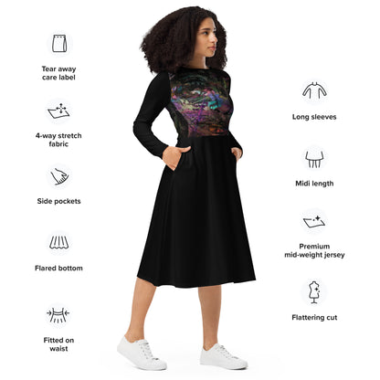 Chromatic Dreams Long Sleeve Midi Dress by Hipyfi: Modern art-inspired design for women seeking bold, eco-friendly fashion. product-info