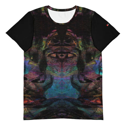 Hipyfi Men's Chromatic Dreams Athletic Tee: Bold abstract design on moisture-wicking performance fabric for gym or streetwear. Front-4