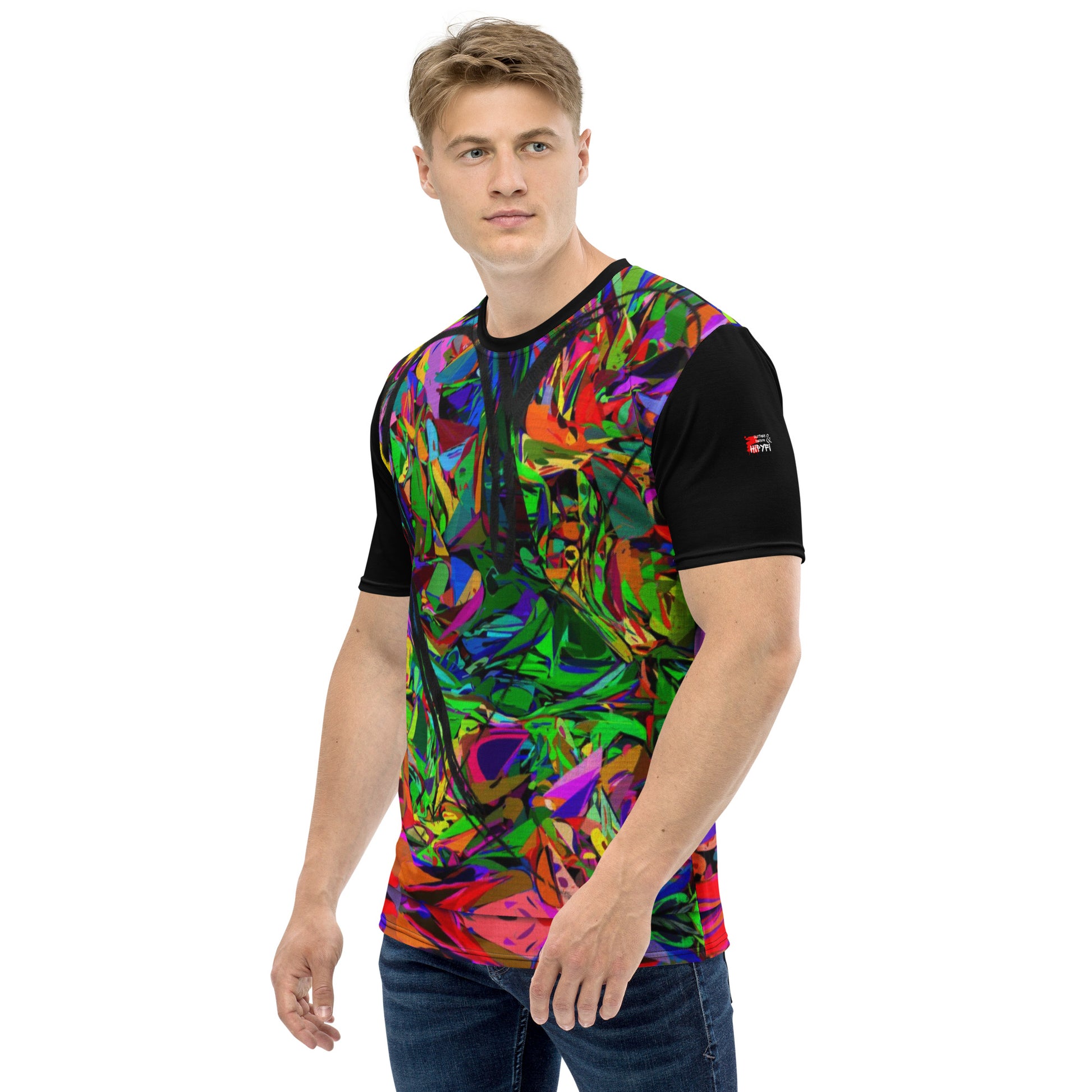 Men's Neon Graphic T-Shirt – Abstract Streetwear Tee by Hipyfi with bold colorful print Left