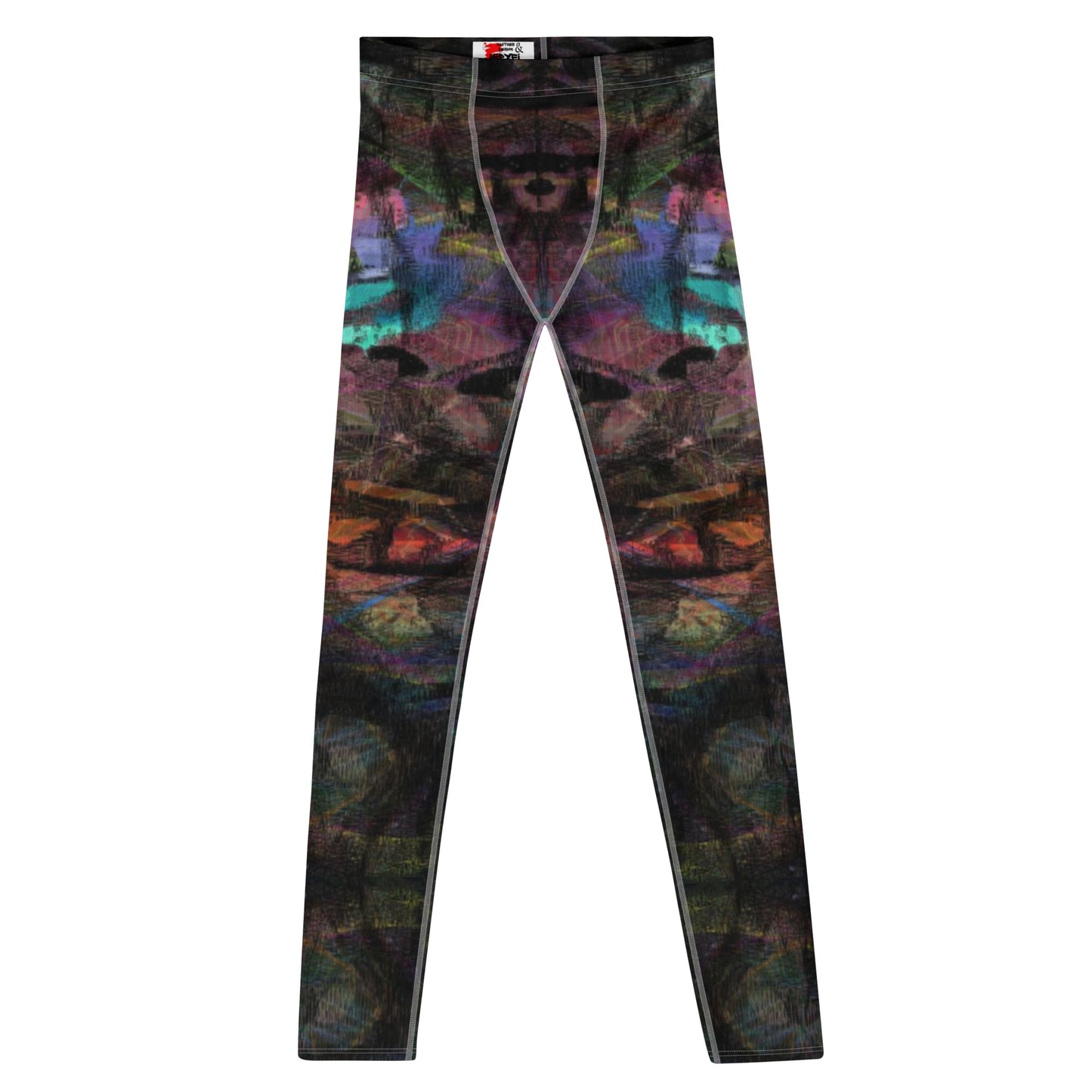 Hipyfi Men's Graphic Leggings with bold abstract art prints in vibrant colors – ideal for gym workouts or streetwear style. Front
