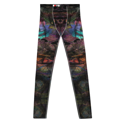 Hipyfi Men's Graphic Leggings with bold abstract art prints in vibrant colors – ideal for gym workouts or streetwear style. Front