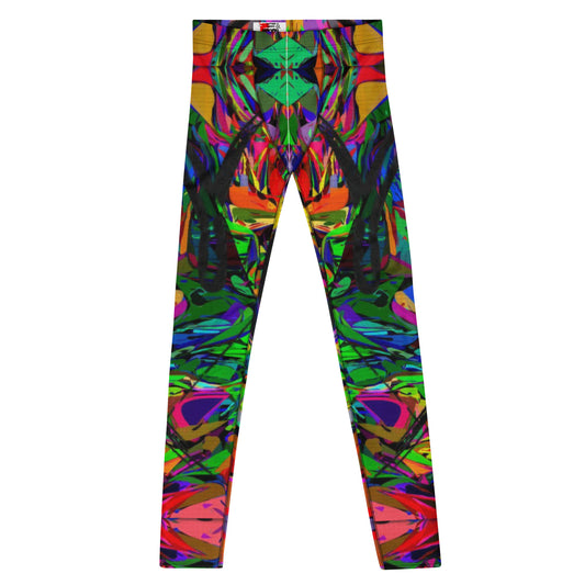 Men's abstract leggings with colorful street art design by Hipyfi, featuring 4-way stretch fabric for comfort and performance. Front