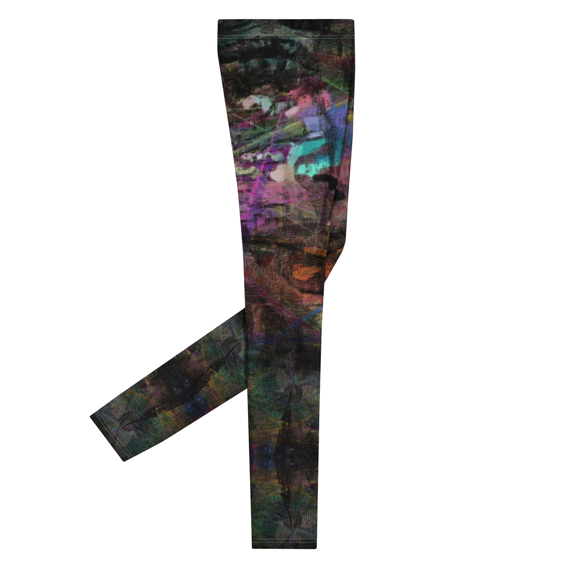 Hipyfi Men's Graphic Leggings with bold abstract art prints in vibrant colors – ideal for gym workouts or streetwear style. Right