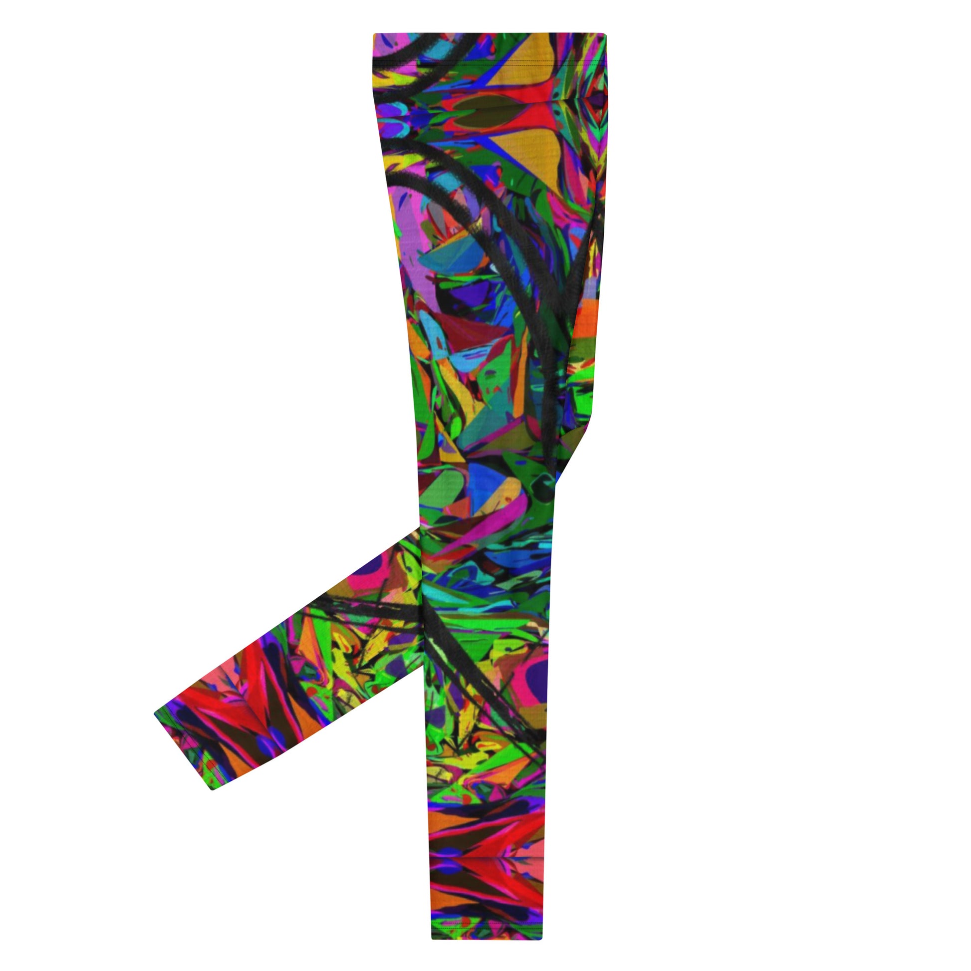 Men's abstract leggings with colorful street art design by Hipyfi, featuring 4-way stretch fabric for comfort and performance. Right