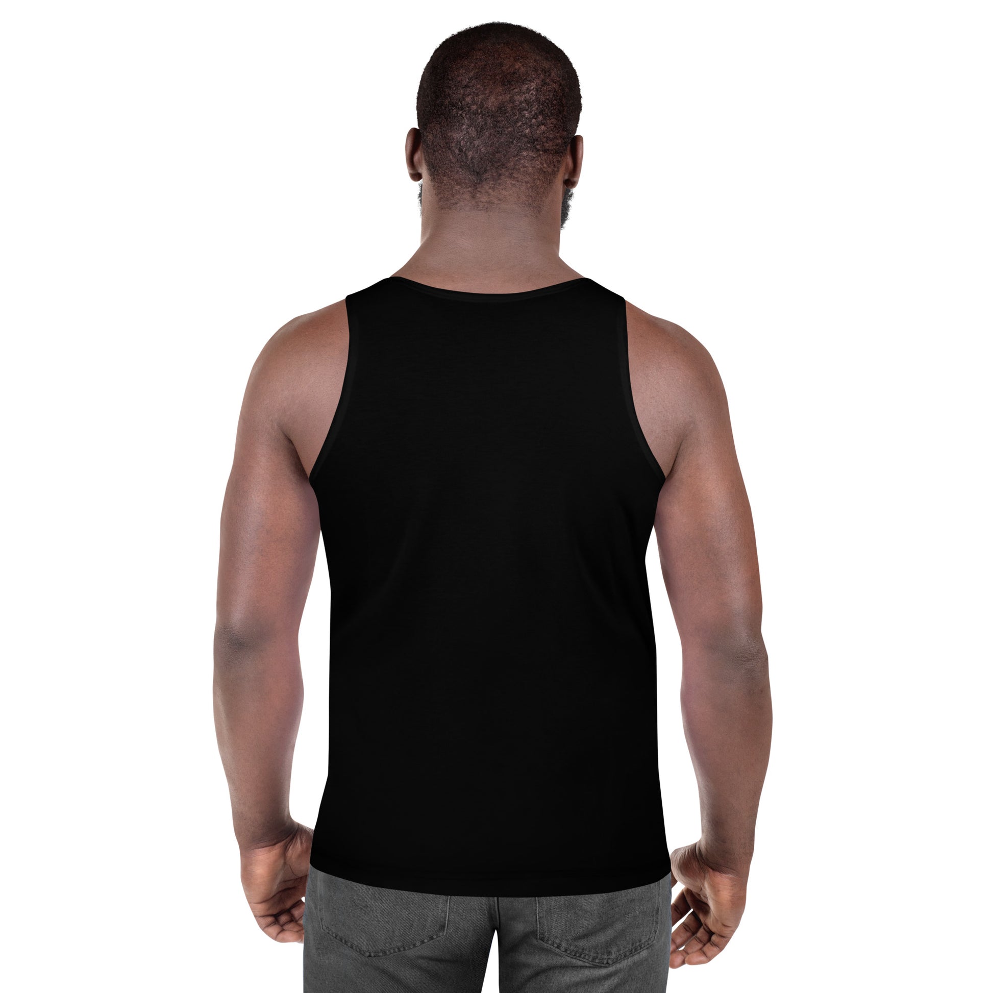 Hipyfi Chromatic Dreams Men's Tank Top featuring bold colors and dynamic brushstroke patterns, blending style and modern fashion. Back-4
