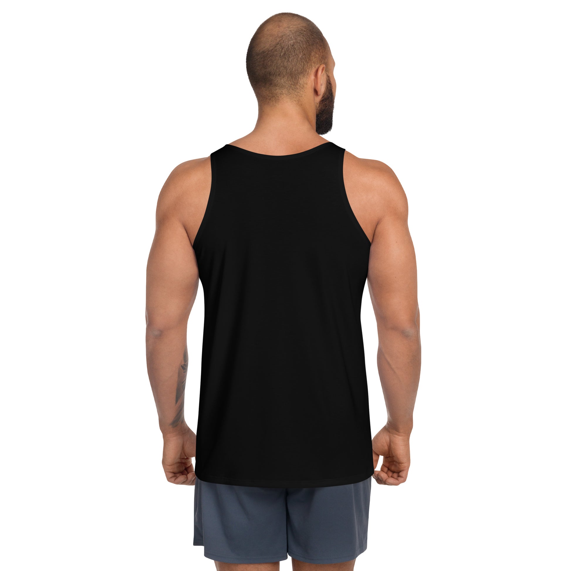 Hipyfi Chromatic Dreams Men's Tank Top featuring bold colors and dynamic brushstroke patterns, blending style and modern fashion. Back-3