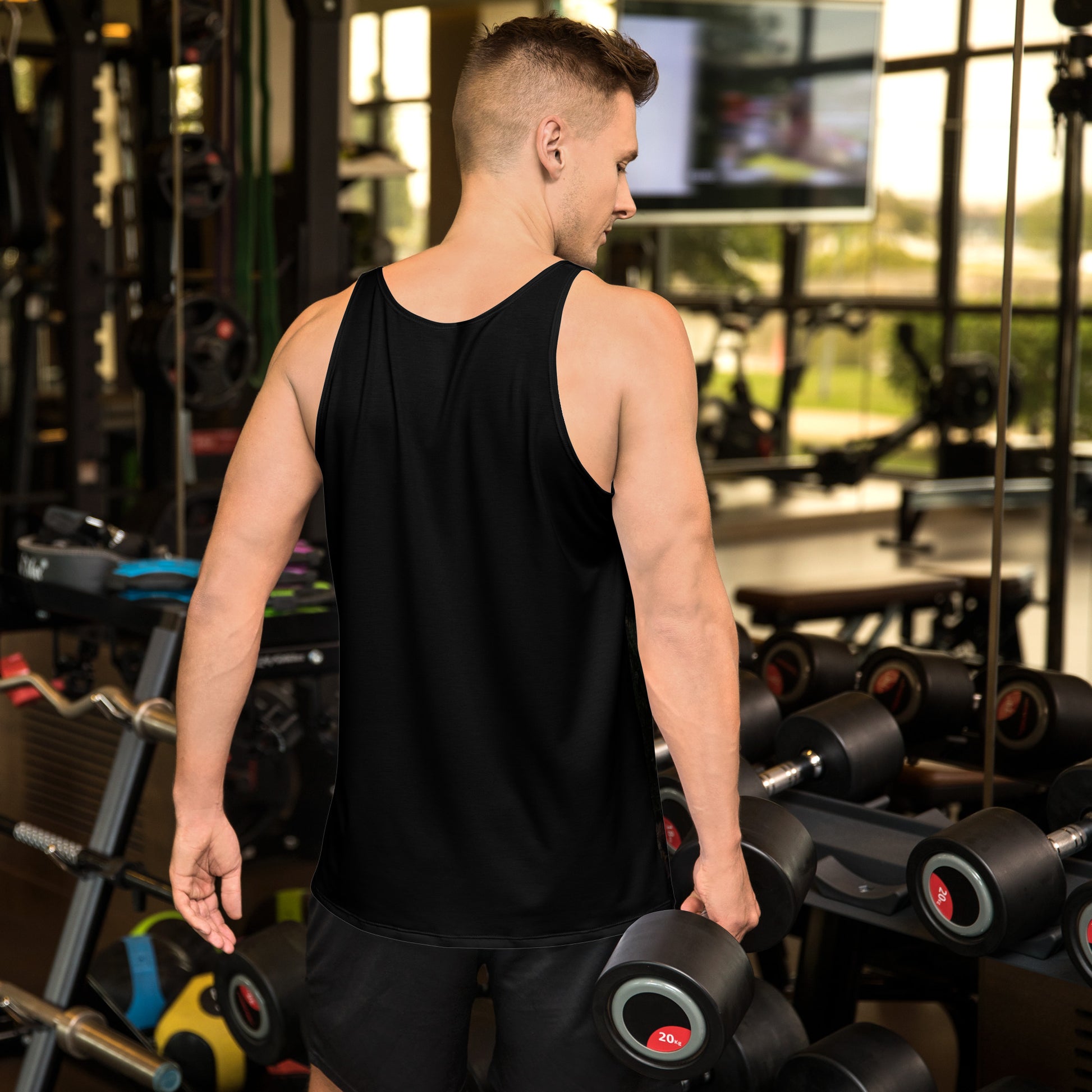 Hipyfi Chromatic Dreams Men's Tank Top featuring bold colors and dynamic brushstroke patterns, blending style and modern fashion. Back