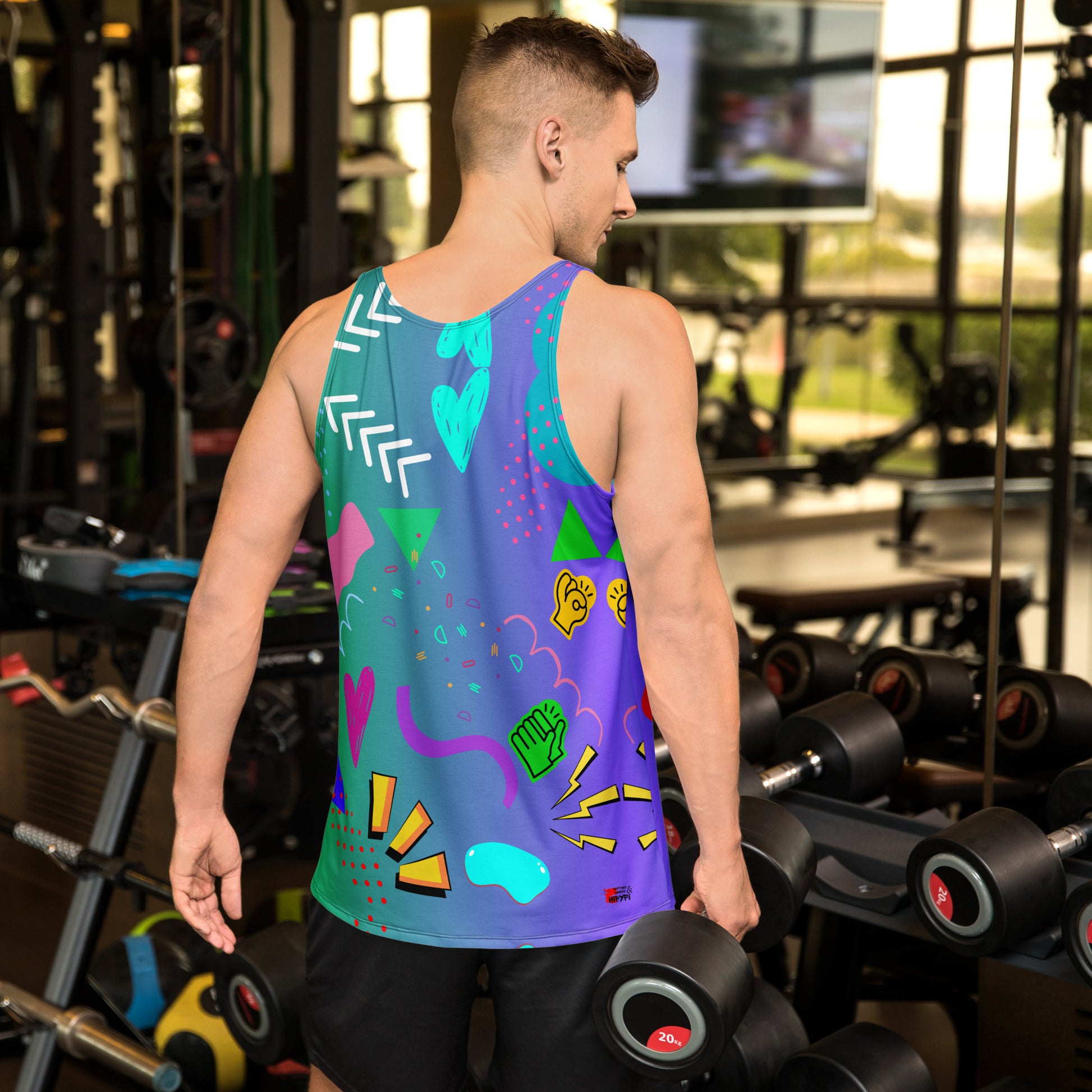 Men’s 80s Pop Art Tank Top with Neon Memphis Design – Hipyfi Clothes & Design. back