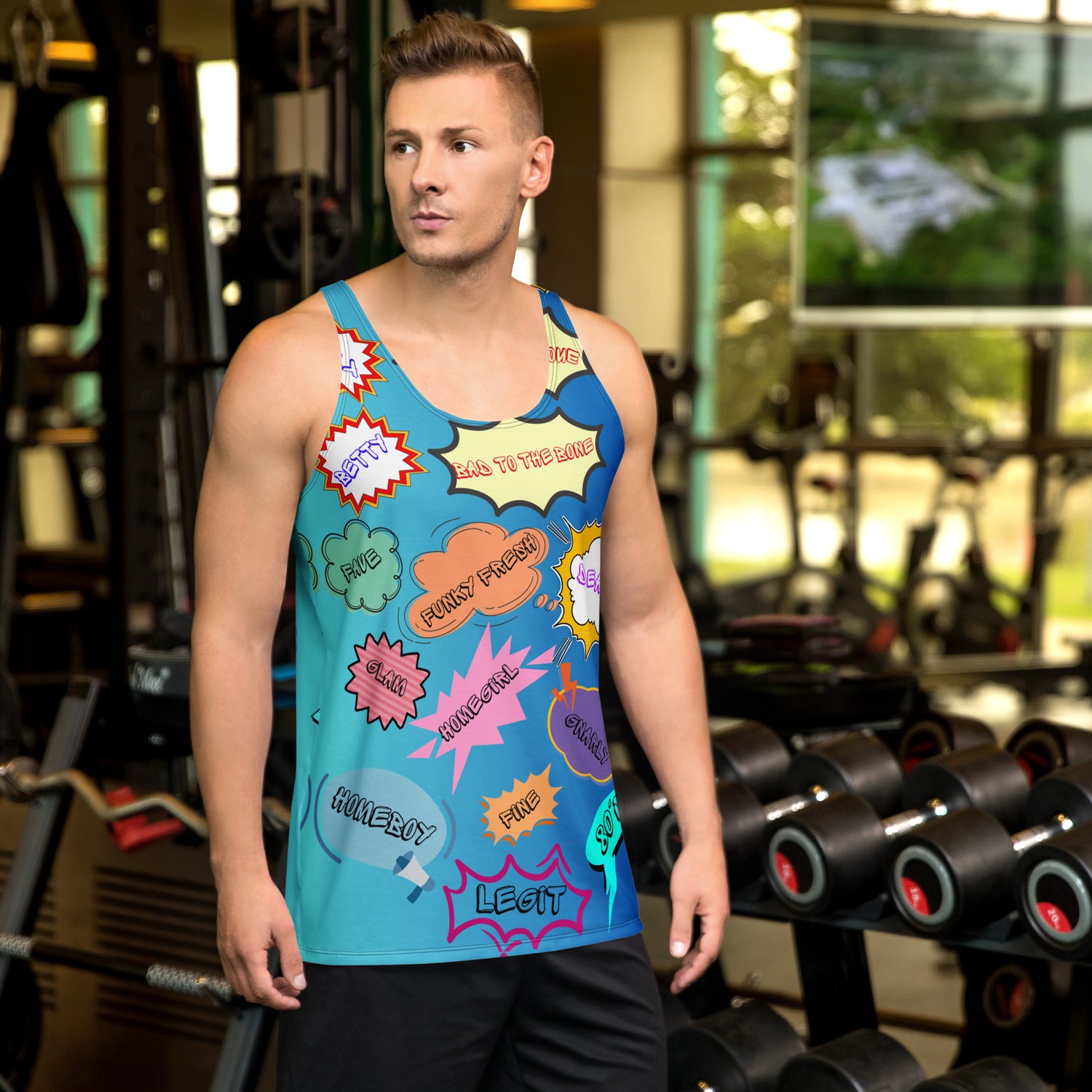 80s Pop Slang Men's Tank Top – Retro comic-style graphic sleeveless shirt by Hipyfi Clothes & Design. Front