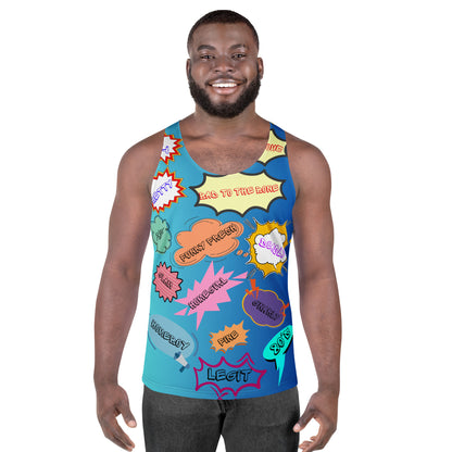 80s Pop Slang Men's Tank Top – Retro comic-style graphic sleeveless shirt by Hipyfi Clothes & Design. Front-4