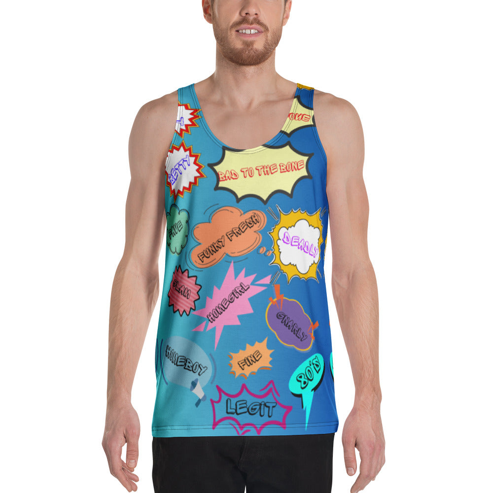 80s Pop Slang Men's Tank Top – Retro comic-style graphic sleeveless shirt by Hipyfi Clothes & Design. Front-5